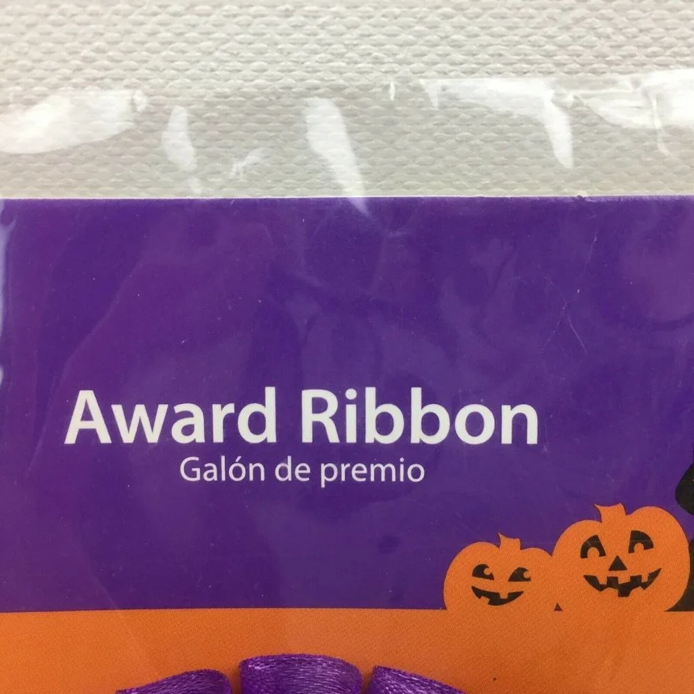 Award Ribbon Scariest Costume Contest Purple Black Stars Button Halloween